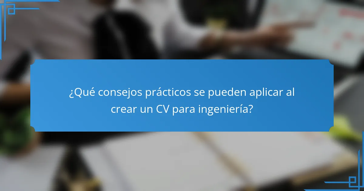 ¿Qué consejos prácticos se pueden aplicar al crear un CV para ingeniería?